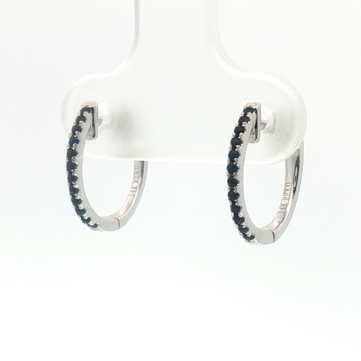 14 Karat Blue Sapphire Huggie Hoop Earrings