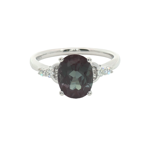14K Diamond Accented Lab Created Alexandrite Fashion Ring