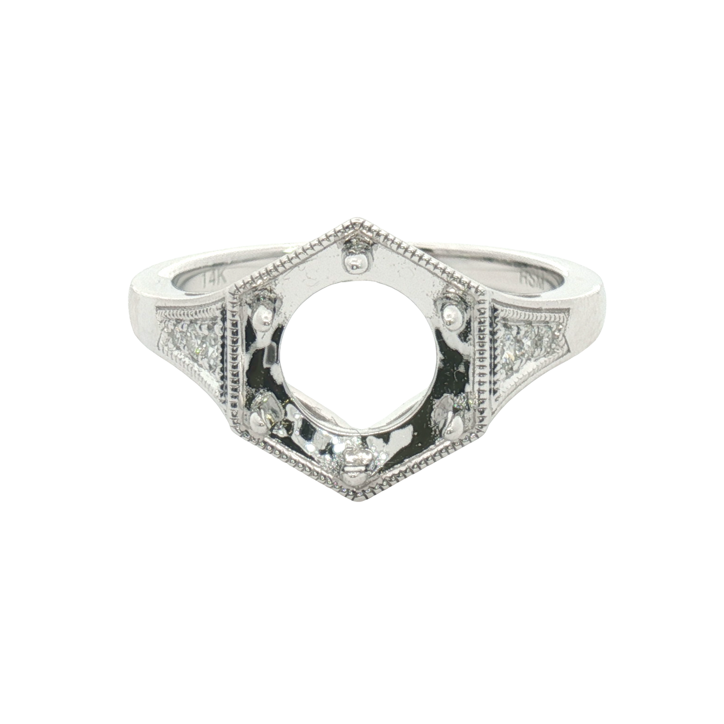 14 Karat White Gold Diamond Hexagon 6-Prong Semi-Mount Ring