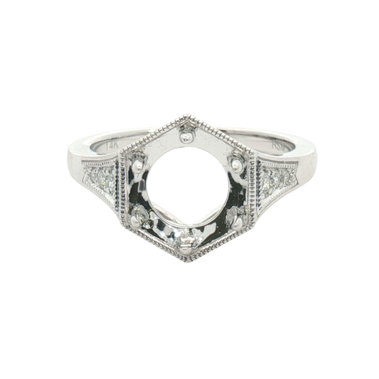14 Karat White Gold Diamond Hexagon 6-Prong Semi-Mount Ring