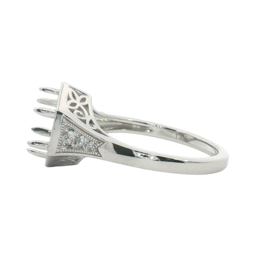 14 Karat White Gold Diamond Hexagon 6-Prong Semi-Mount Ring