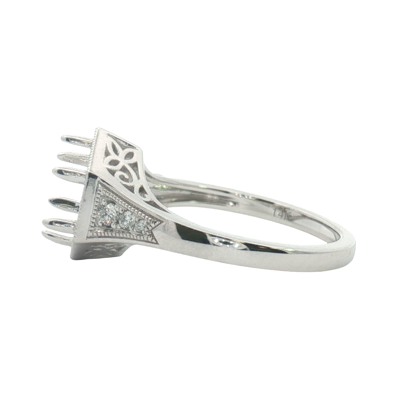 14 Karat White Gold Diamond Hexagon 6-Prong Semi-Mount Ring