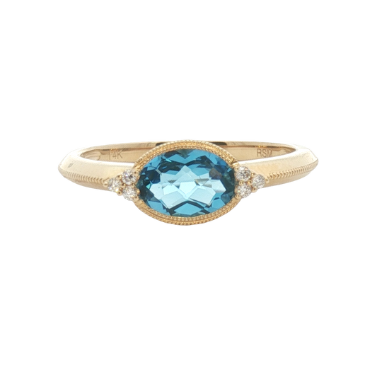 14K East West Blue Topaz Milgrain Knife Edge Fashion Ring