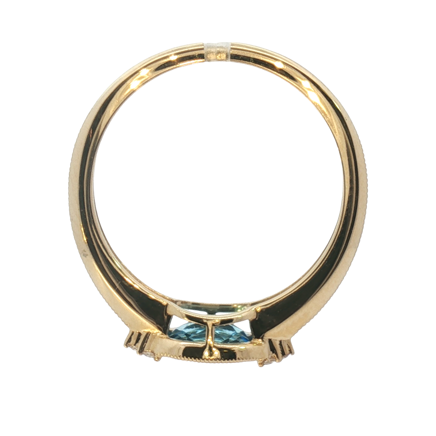 14K East West Blue Topaz Milgrain Knife Edge Fashion Ring
