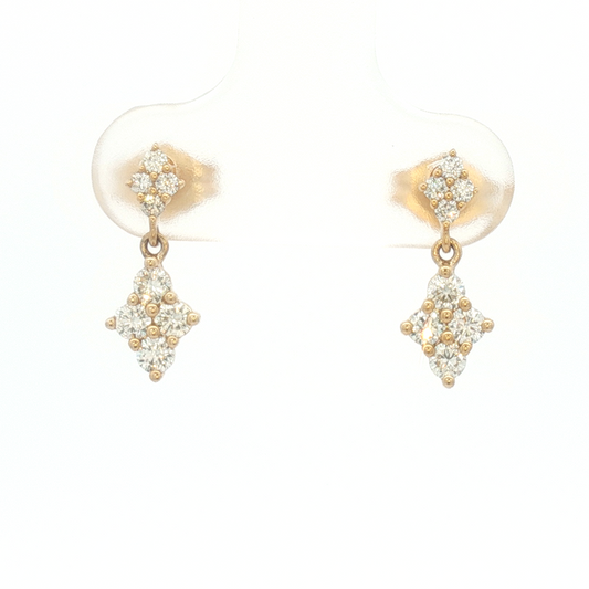 14K Diamond 4 Point Star Stud Dangle Earrings