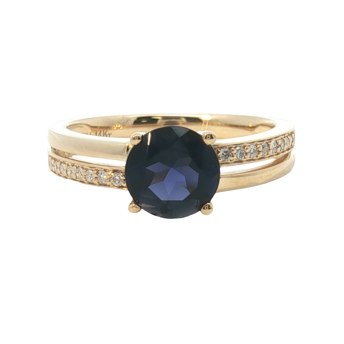 14K Open Alternating Pave Two-Row Iolite Fashion Ring