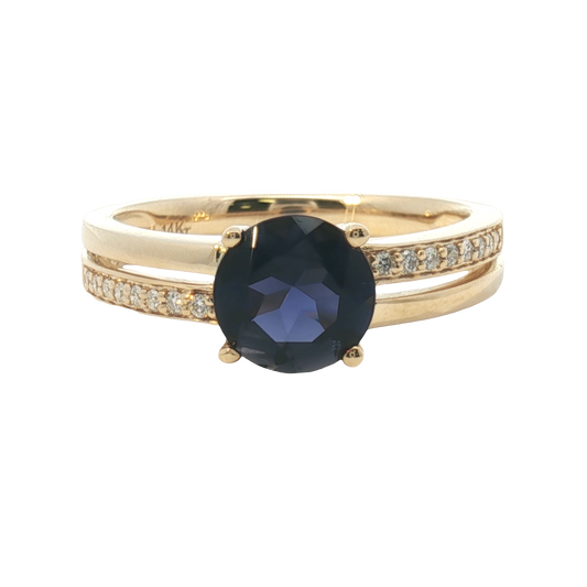 14K Open Alternating Pave Two-Row Iolite Fashion Ring