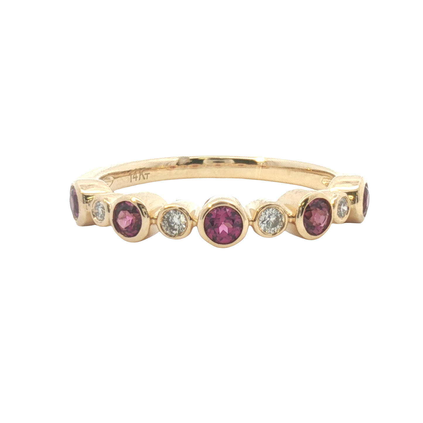 14K Bezel-Set Rhodolite Garnet & Diamond Alternating Band