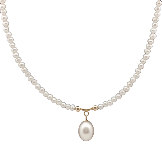 14K Mini Pearl & Pearl Drop Necklace