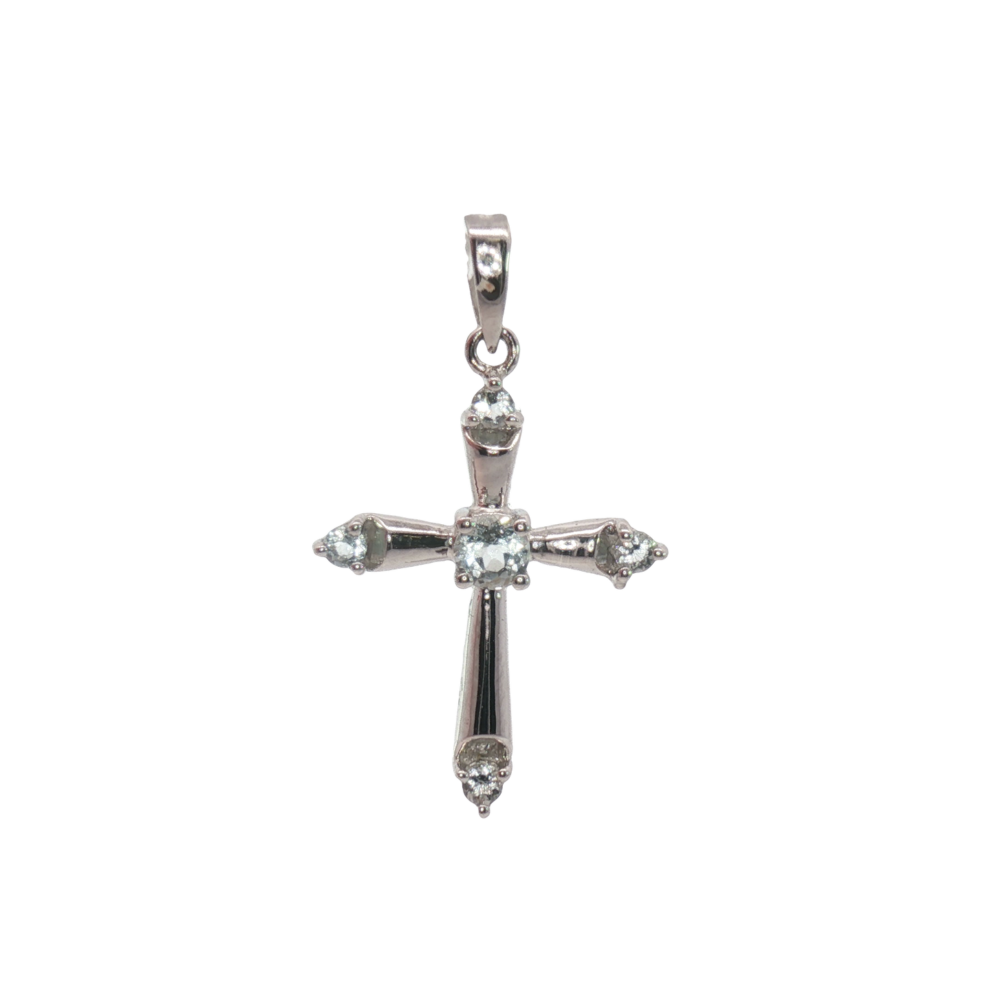 14 Karat White Gold Aquamarines Cross Pendant