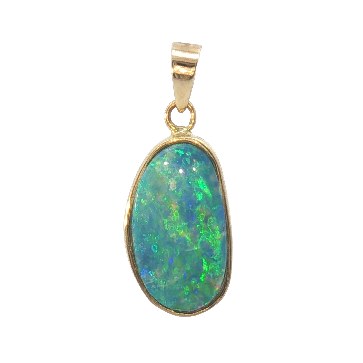 14K Bezel Set Oval Opal Doublet Pendant