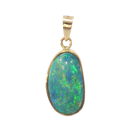 14K Bezel Set Oval Opal Doublet Pendant