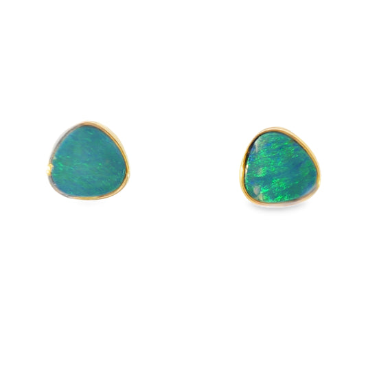14K Bezel Set Opal Doublet Stud Earrings