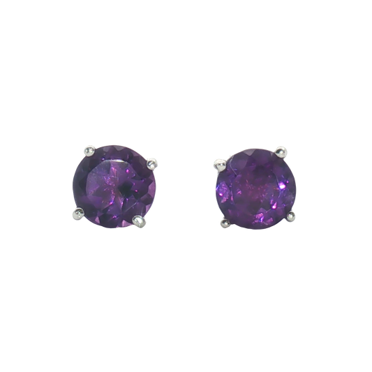 14K Round Amethyst Stud Earrings