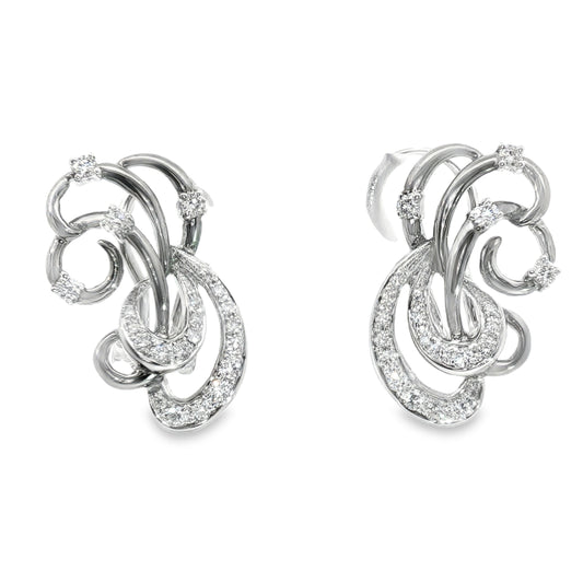 14K Dark Oxidized Diamond Swirl Earrings