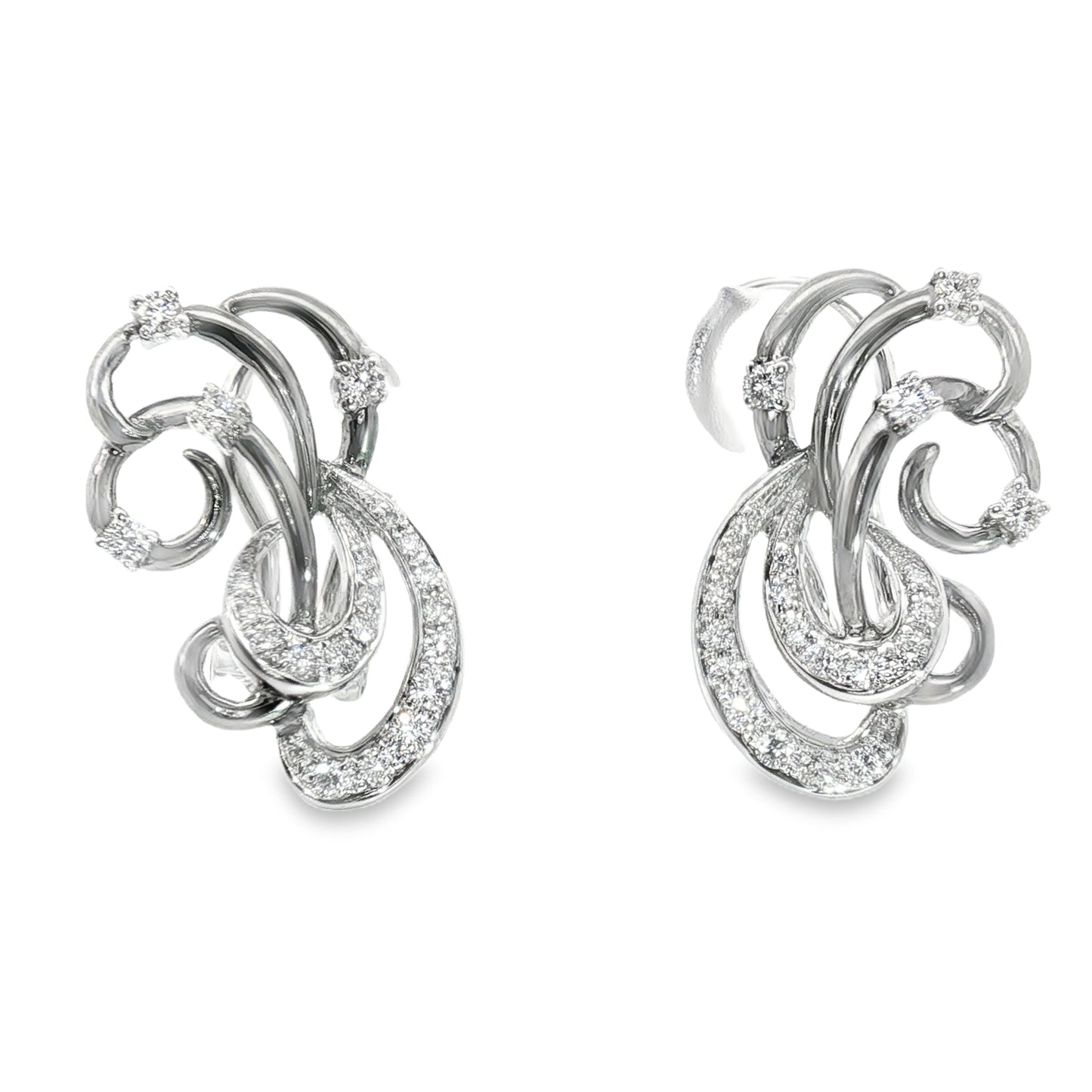 14K Dark Oxidized Diamond Swirl Earrings