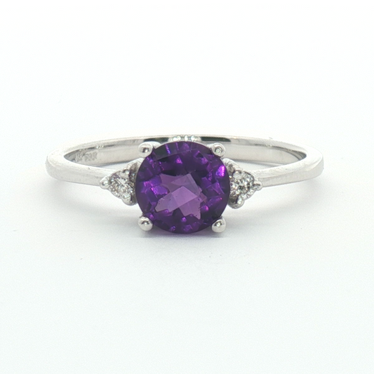 14 Karat White 0.90ctw Amethyst Three Stone Fashion Ring