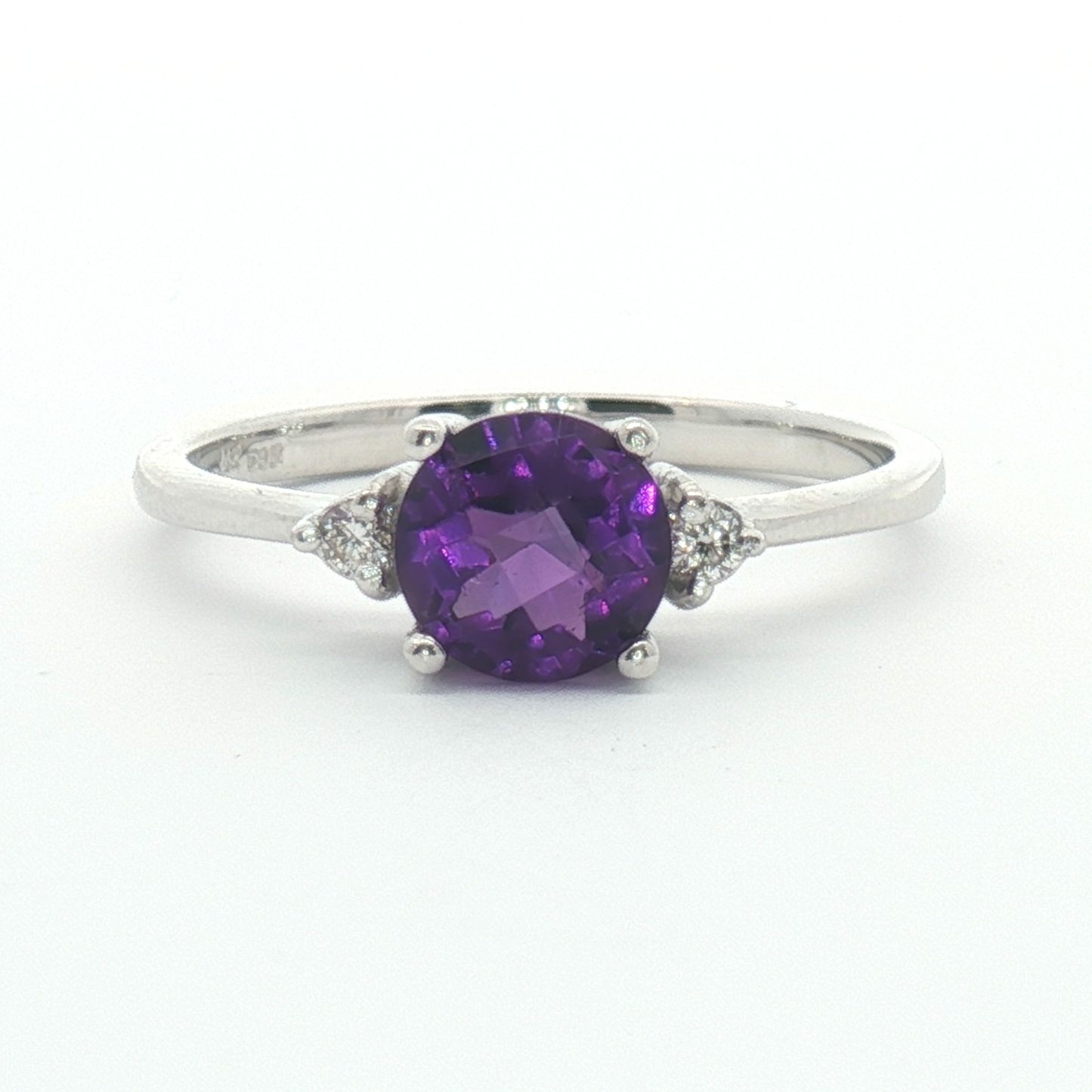 14 Karat White 0.90ctw Amethyst Three Stone Fashion Ring