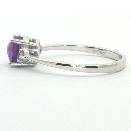 14 Karat White 0.90ctw Amethyst Three Stone Fashion Ring