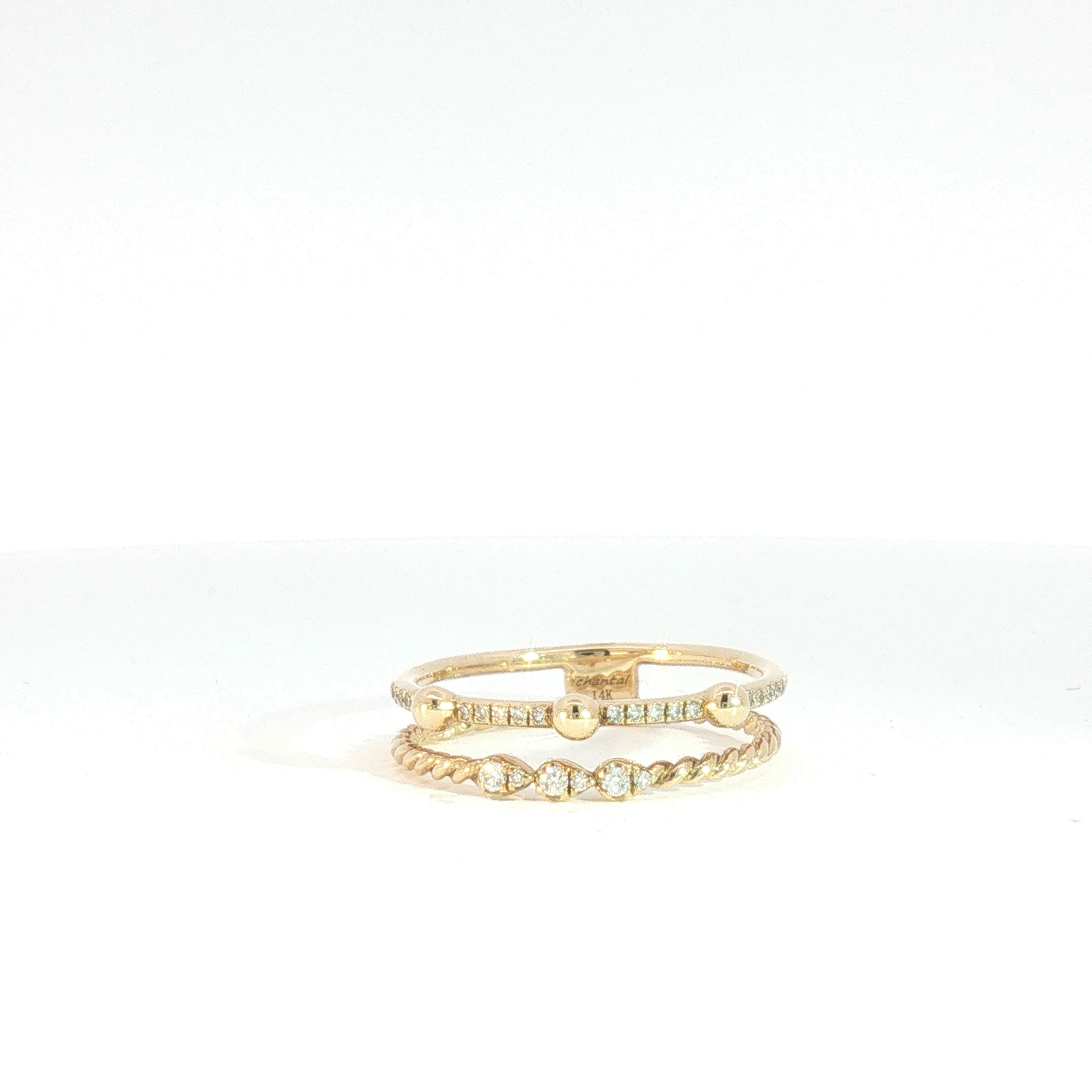 14 Karat White 0.10ctw Diamonds Open Two Row Fashion Ring