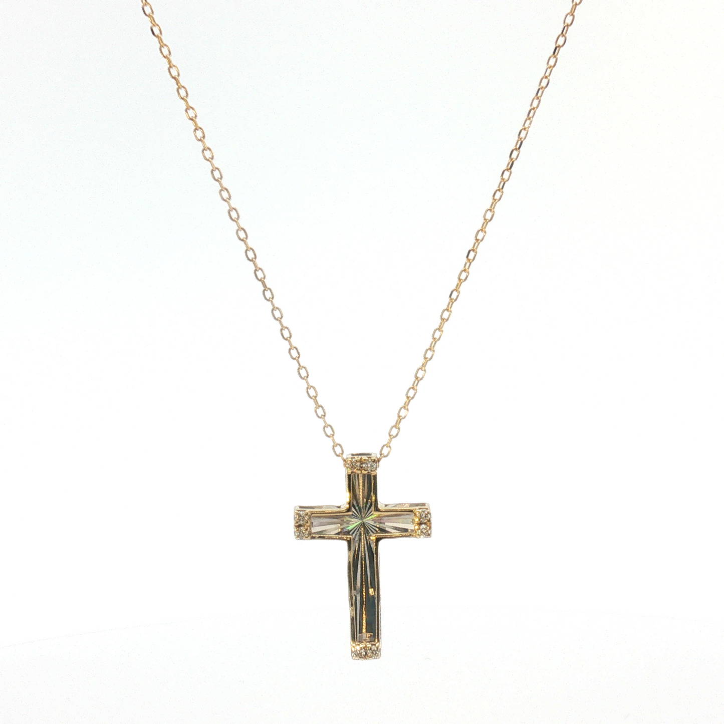 18K Laser-Cut Cross Diamond Pendant