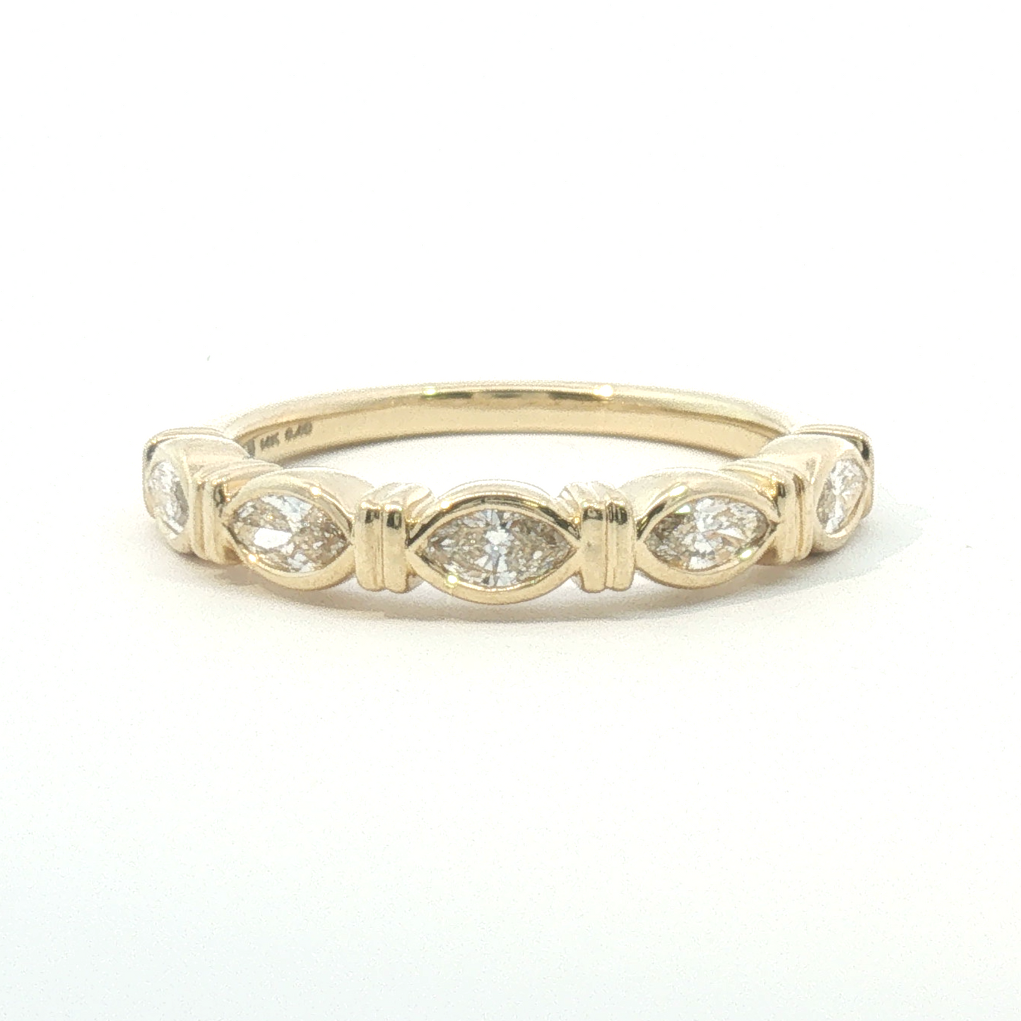 14K Marquise Diamond Bezel & Pattern Band