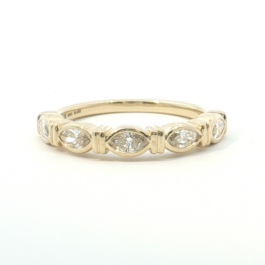 14K Marquise Diamond Bezel & Pattern Band