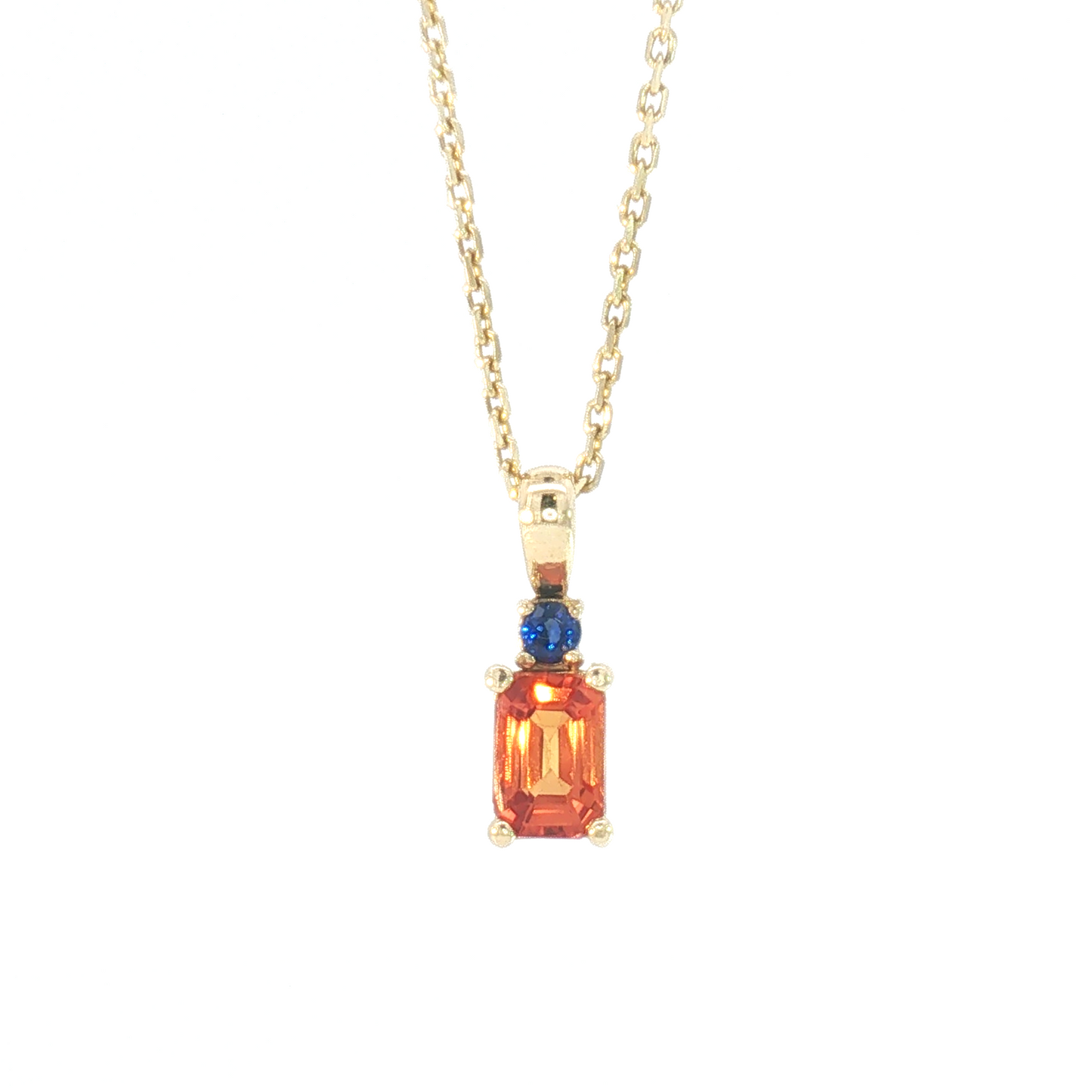 14K "ILLINI" Emerald-Cut Orange & Blue Sapphire Pendant