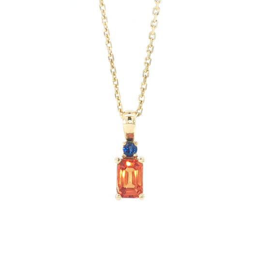 14K "ILLINI" Emerald-Cut Orange & Blue Sapphire Pendant