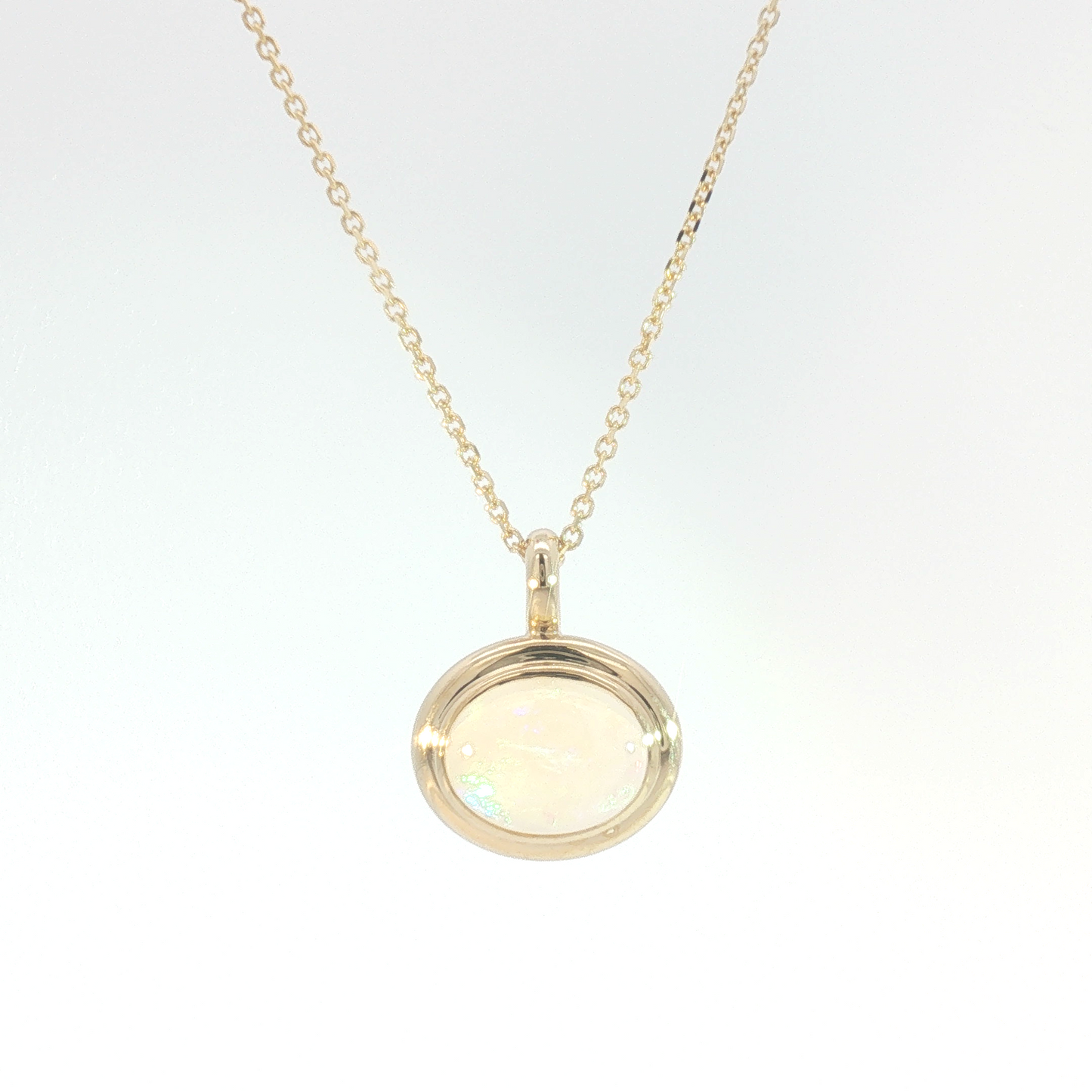 14K Double Bezel Oval Opal Pendant