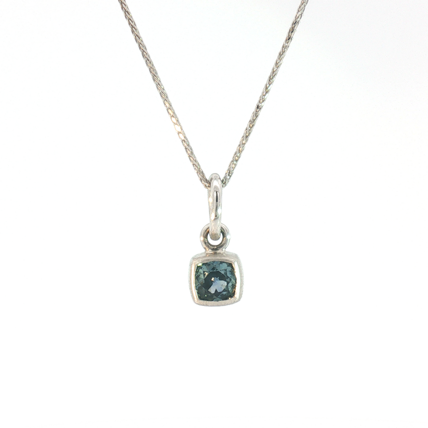 14 Karat White Gold Sapphire Bezel Charm Pendant