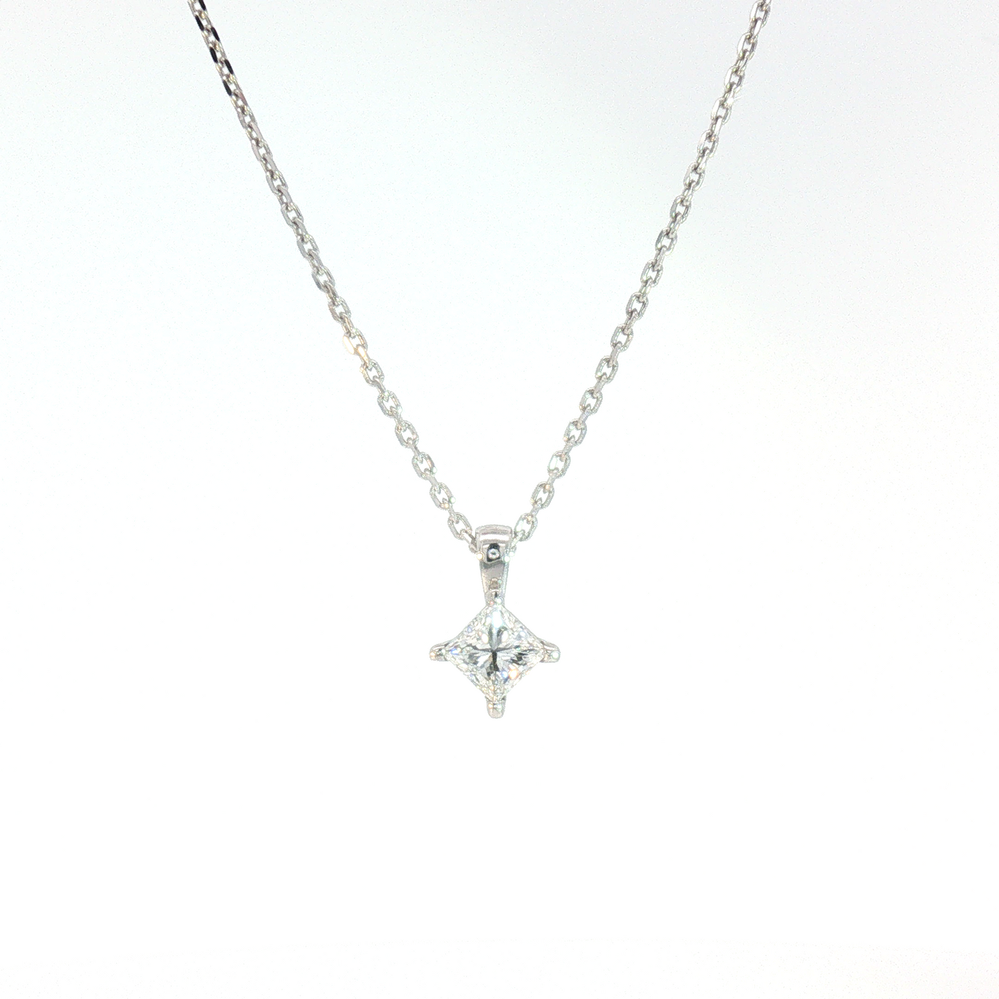 14 Karat White Gold Diamond 4-Prong Square Pendant