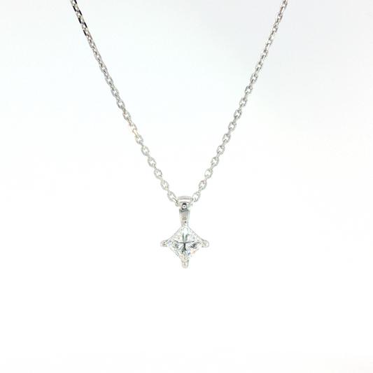 14 Karat White Gold Diamond 4-Prong Square Pendant