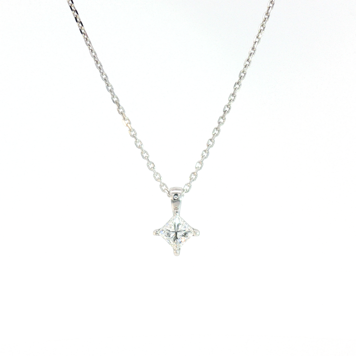 14 Karat White Gold Diamond 4-Prong Square Pendant