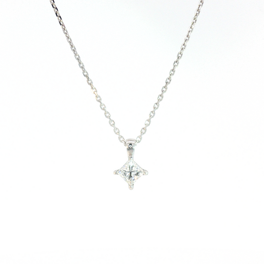 14 Karat White Gold Diamond 4-Prong Square Pendant