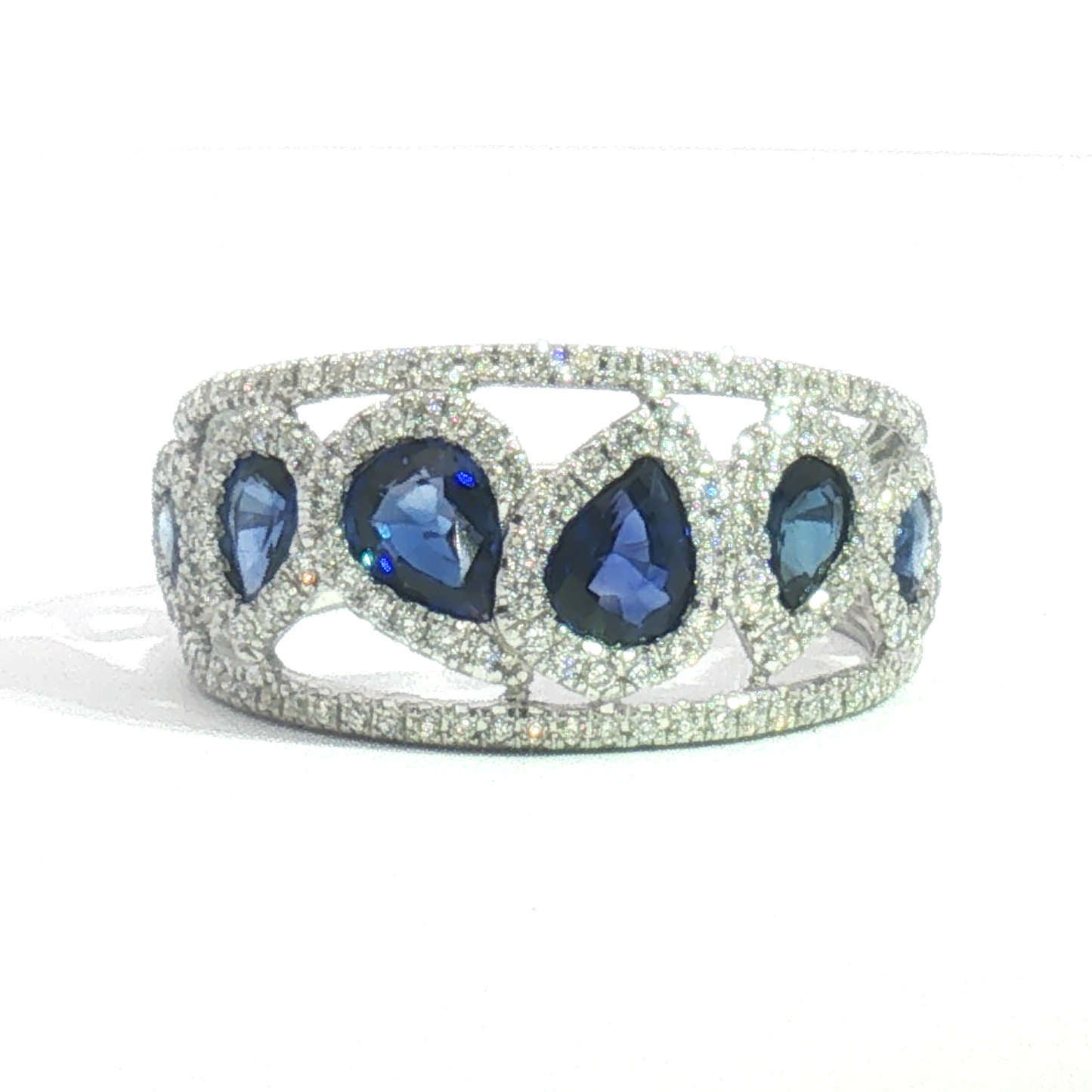 14K Tilted Pear Halo Blue Sapphire & Diamond Fashion Ring