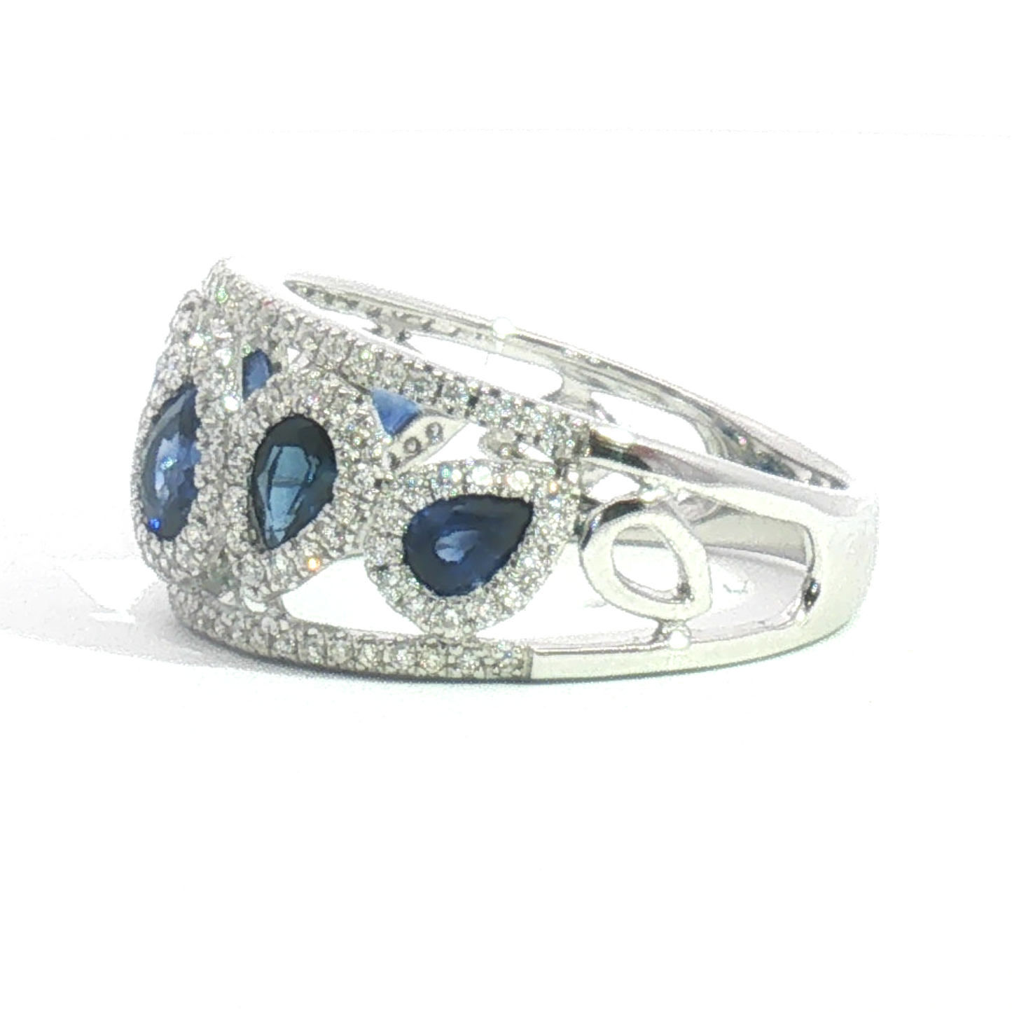 14K Tilted Pear Halo Blue Sapphire & Diamond Fashion Ring