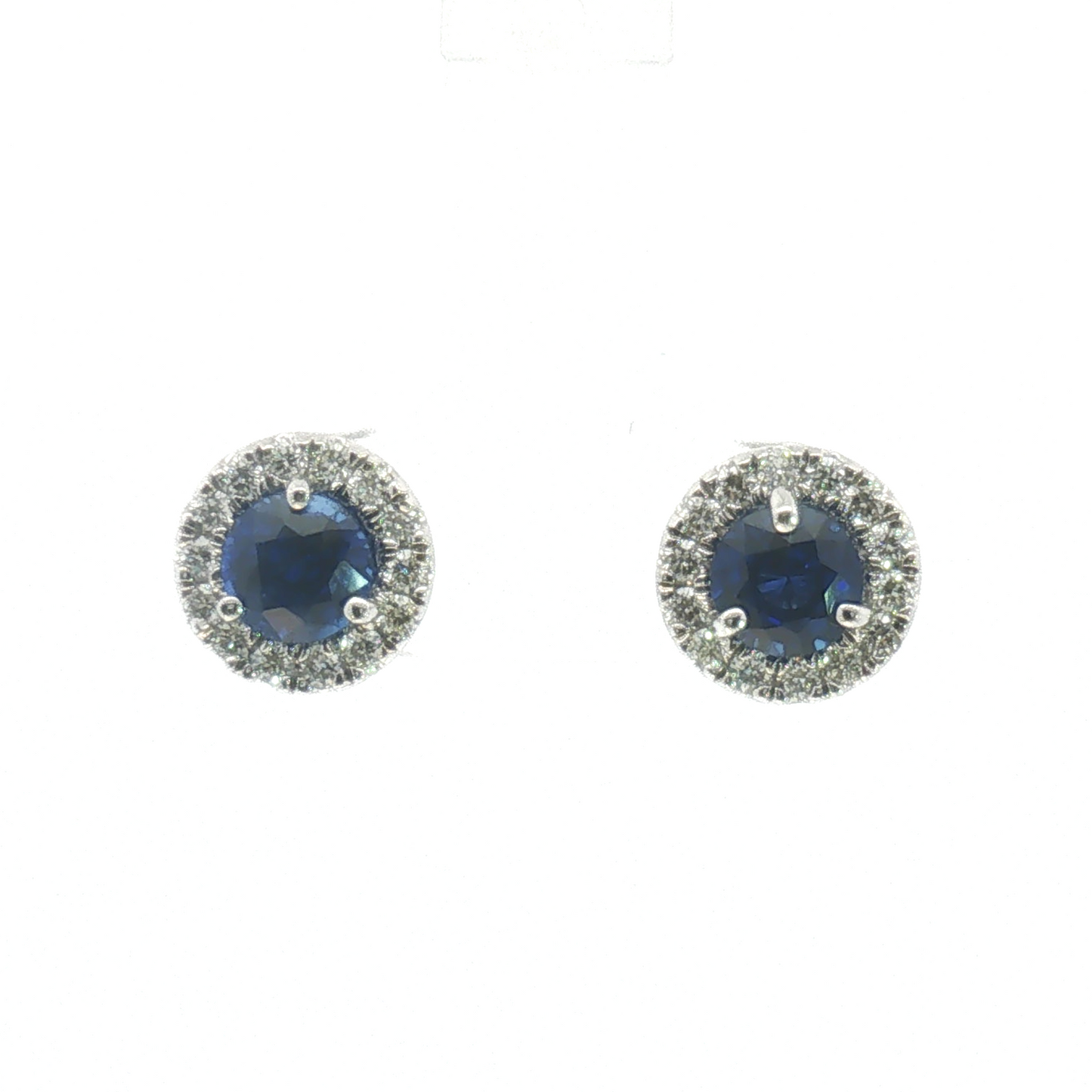 14K Blue Sapphire Halo Stud Earrings