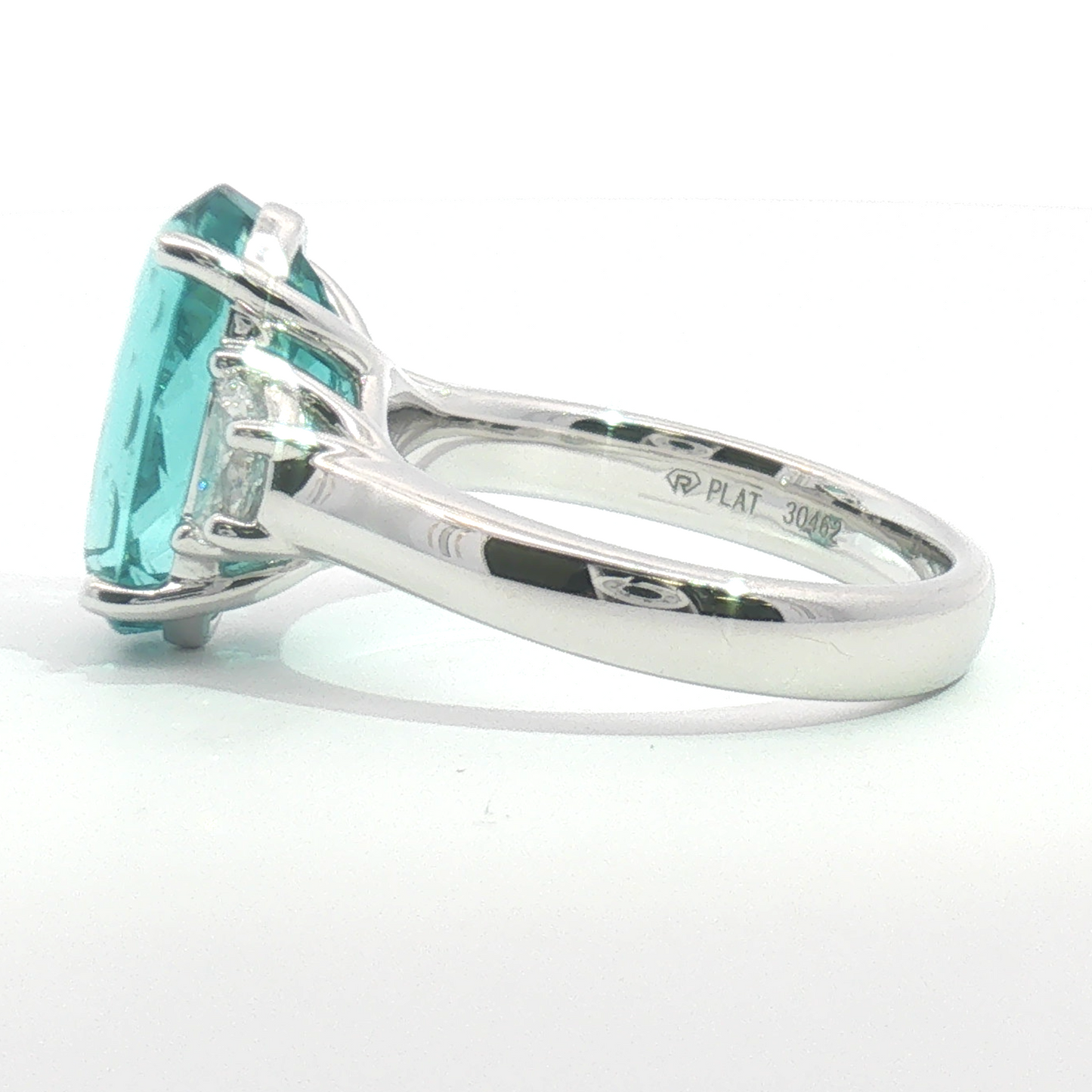 Platinum Elongated Oval Green Tourmaline & Half-Moon Diamond Cocktail Ring