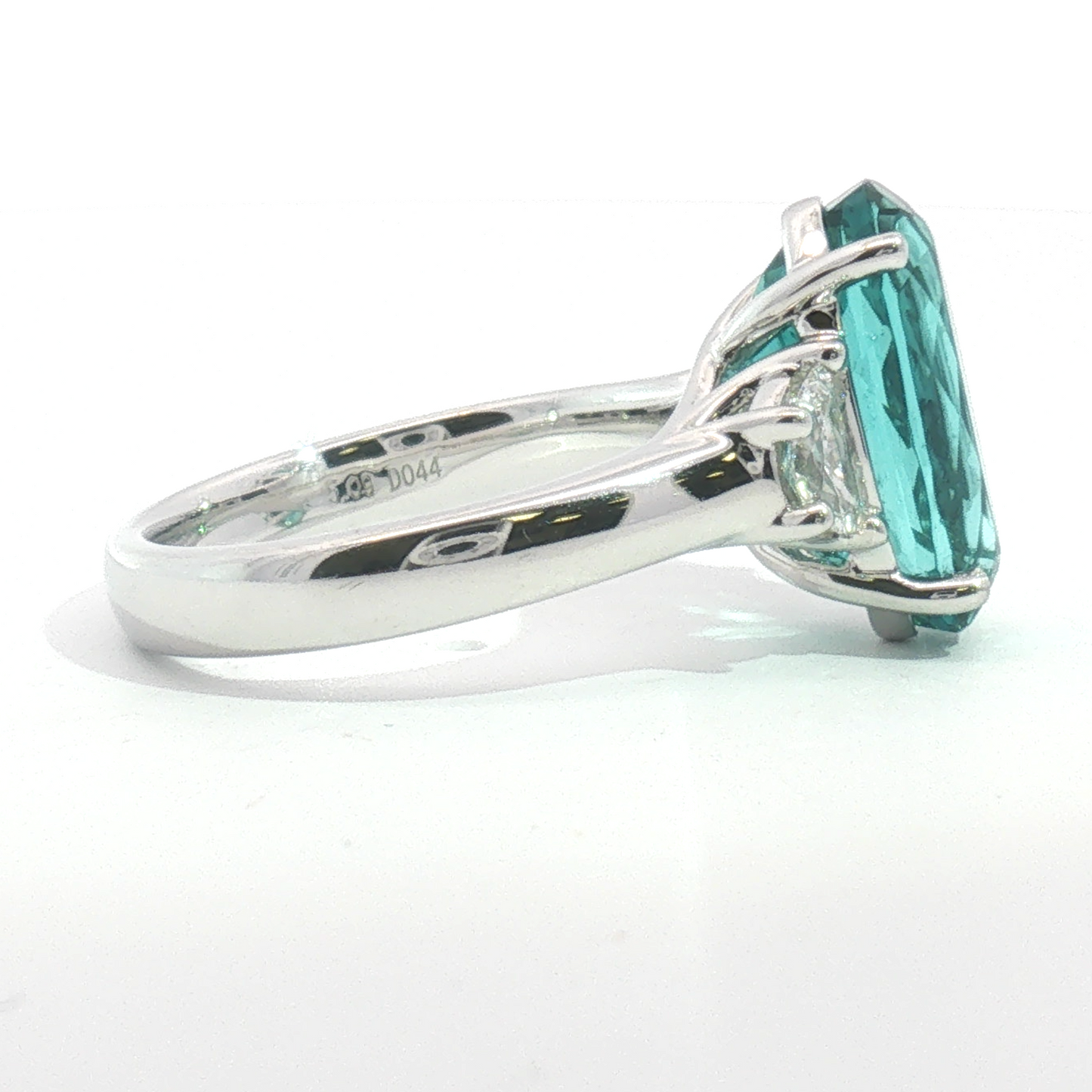 Platinum Elongated Oval Green Tourmaline & Half-Moon Diamond Cocktail Ring