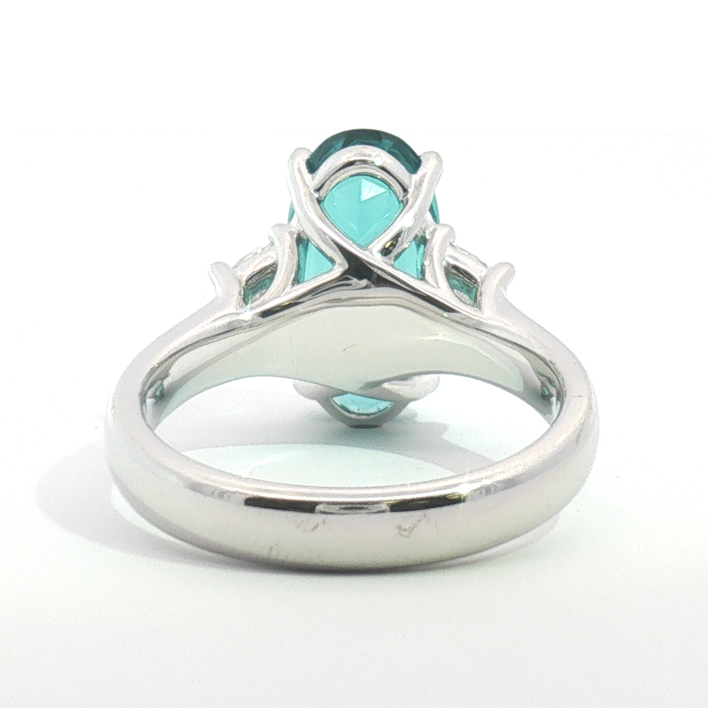 Platinum Elongated Oval Green Tourmaline & Half-Moon Diamond Cocktail Ring
