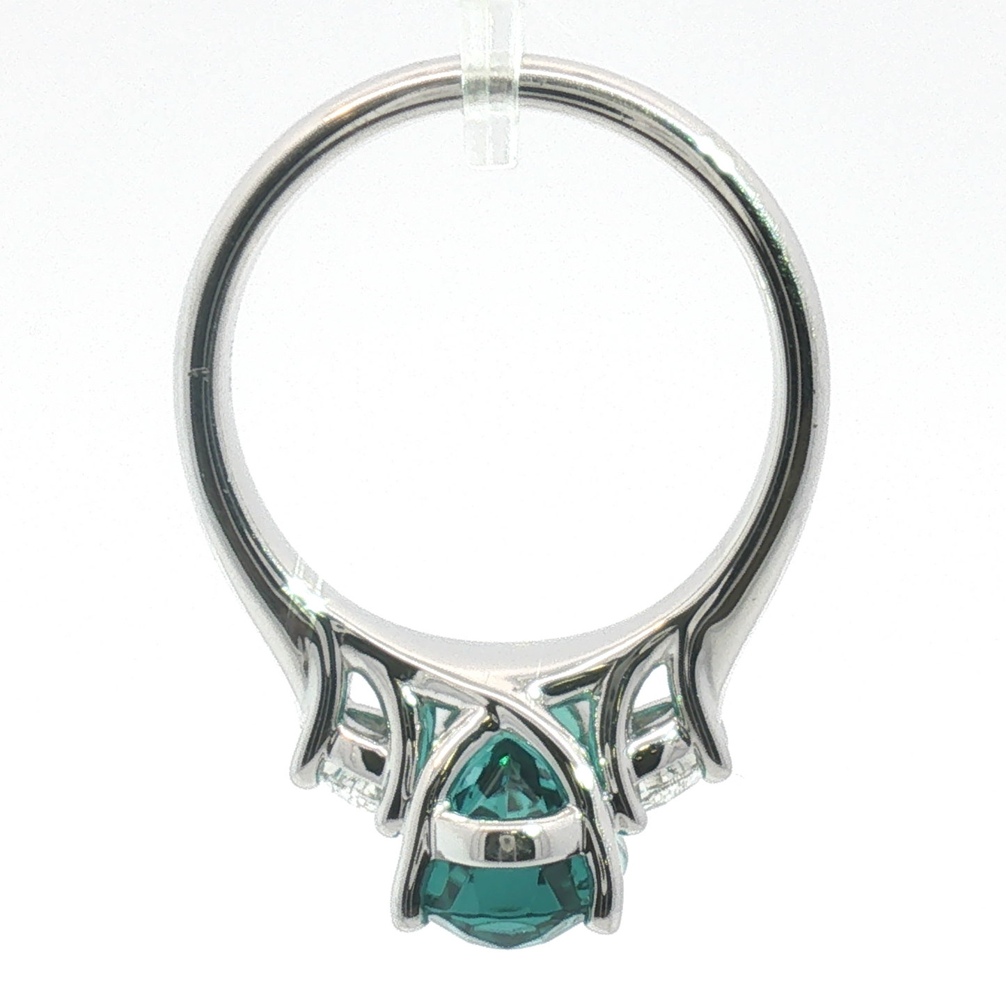 Platinum Elongated Oval Green Tourmaline & Half-Moon Diamond Cocktail Ring