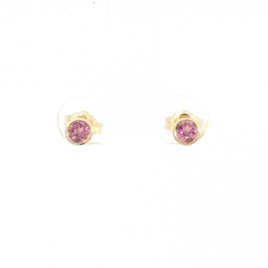 14K Pink Tourmaline Bezel Stud Earrings