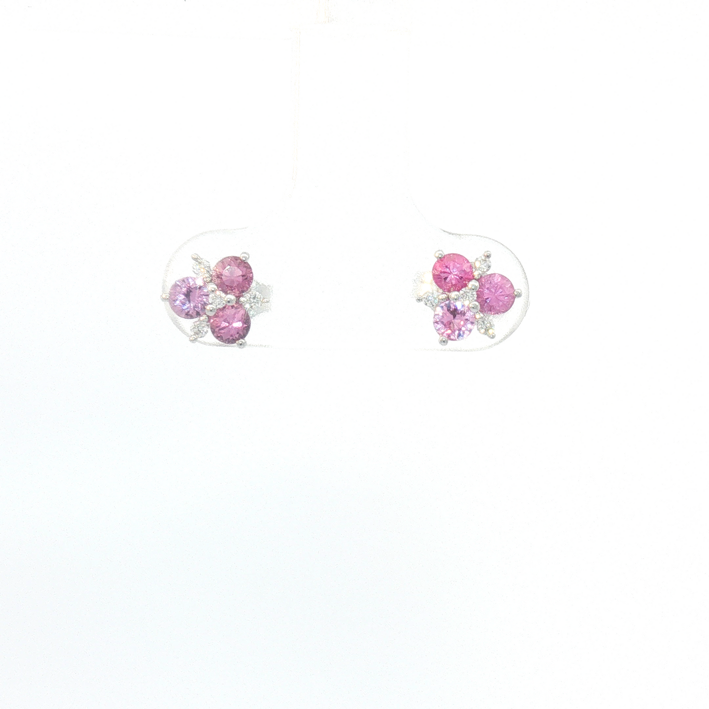 14K Pink Sapphire Cluster Stud Earrings