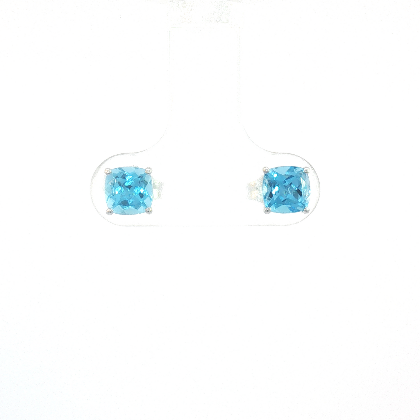14K Cushion Swiss Blue Topaz 4-Prong Stud Earrings