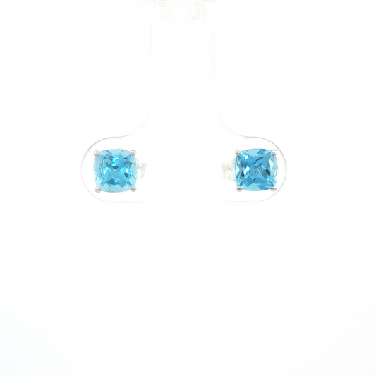 14K Cushion Swiss Blue Topaz 4-Prong Stud Earrings