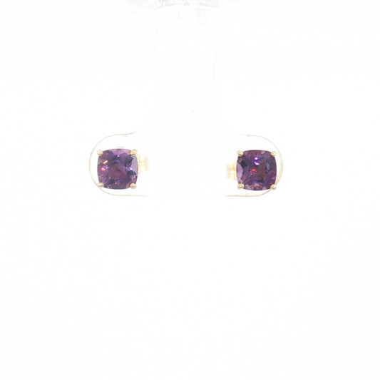 14K Cushion Amethyst 4-Prong Basketini Stud Earrings