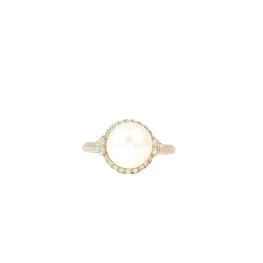 14K White Freshwater Pearl Accented Halo Ring