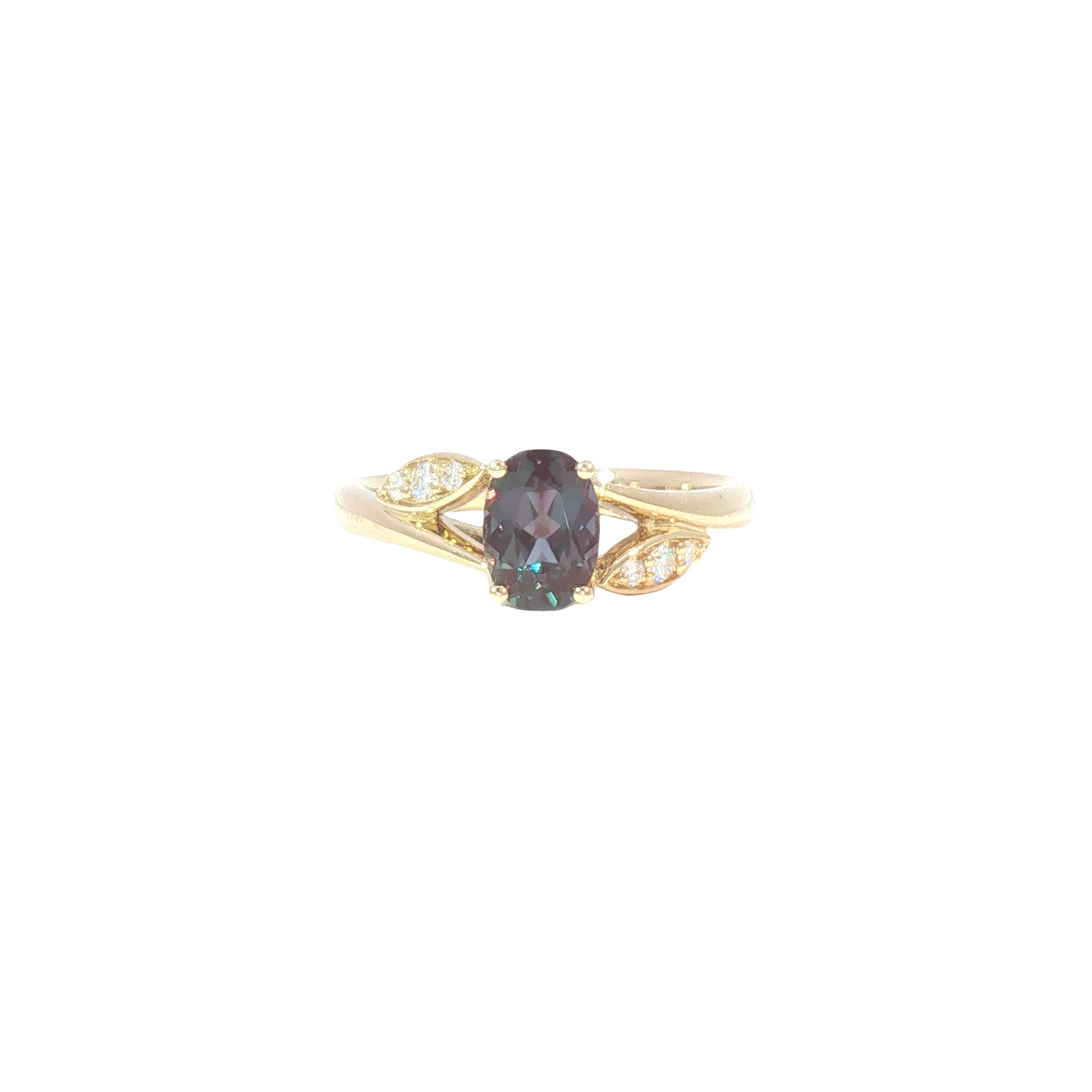 14K Created Oval Alexandrite Pave Diamond Bypass Fashion Ring