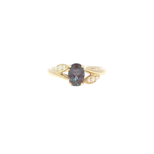 14K Created Oval Alexandrite Pave Diamond Bypass Fashion Ring